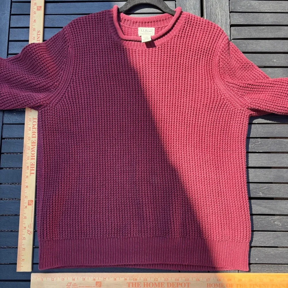 L.L. Bean Waffle Knit Sweater Mens Medium Burgundy Excellent Organic Cotton